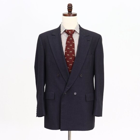 Bill Blass 42L Navy Solid Double Breasted Sport Coat Blazer Jacket V928 - Picture 1 of 11